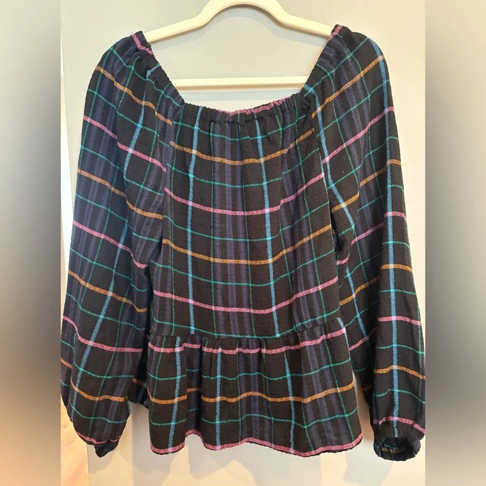 LOFT Multicolor Plaid Off-Shoulder Blouse - Picture 4 of 7
